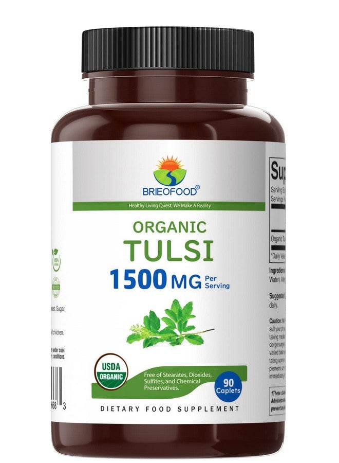 Brieofood Organic Tulsi (Holy Basil) 1500Mg 45 Servings Vegetarian Gluten Free 90 Vegetarian Tablets - Image 3