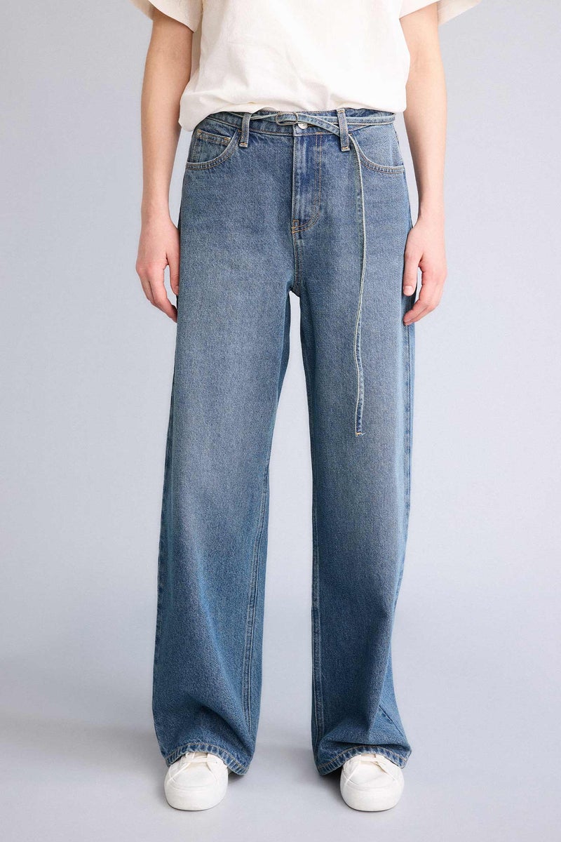 DeFacto Blue Woman Wide Leg Normal Waist Straight Leg Jeans Casual - Image 3