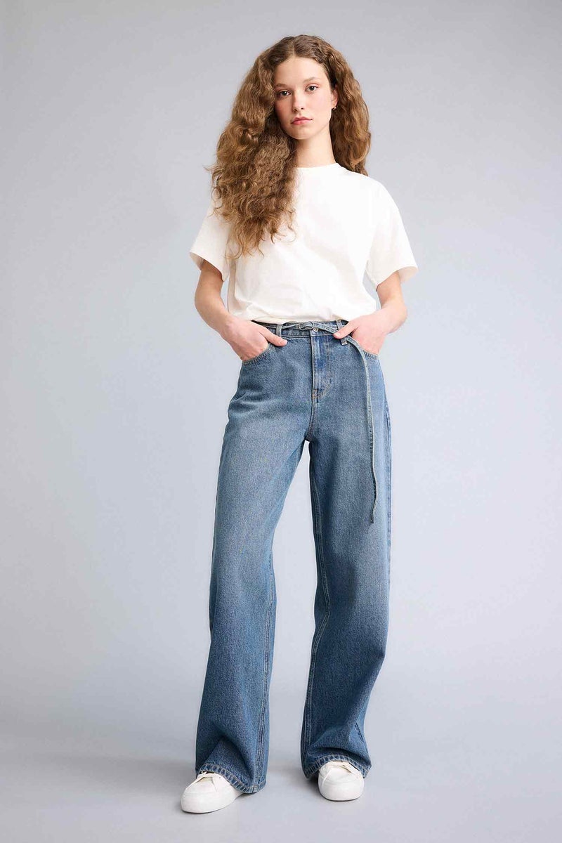 DeFacto Blue Woman Wide Leg Normal Waist Straight Leg Jeans Casual - Image 1