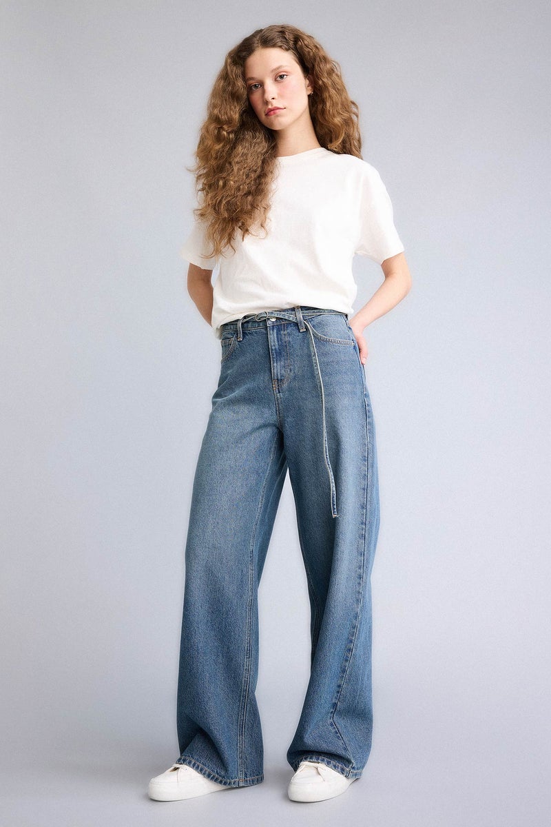 DeFacto Blue Woman Wide Leg Normal Waist Straight Leg Jeans Casual - Image 2