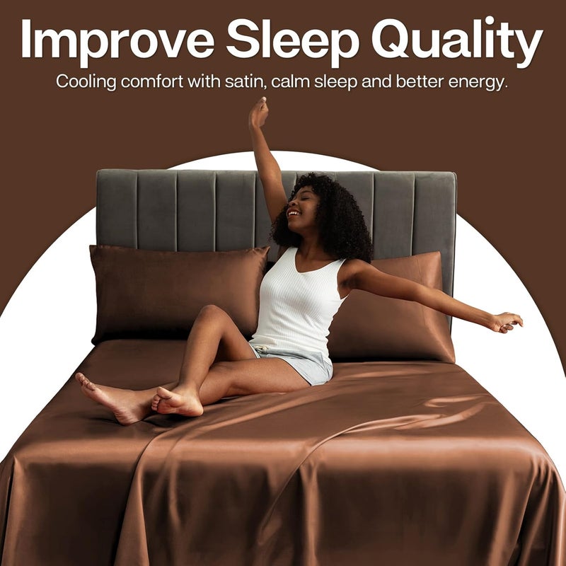 MR&HM Satin Pillowcase for Hair and Skin, Silk Satin Pillowcase 2 Pack, King Size Pillow Cases Set of 2, Silky Pillow Cover with Envelope Closure (20x40, Brown) - Image 5