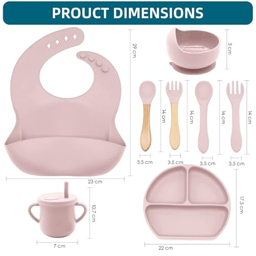 Dormlony 100% Silicone baby feeding set,BPA free Baby dishes set with Suction Bowl Divided Plate,Toddler Self Feeding Dish Set with Spoons Forks Sippy Cup And Bib, Baby Eating Utensils (Lilac) - Image 3