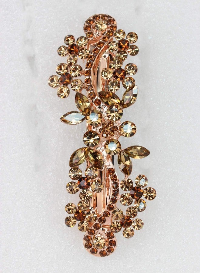 Faship Smoked Topaz Color Brown Crystal Floral Hair Barrette Clip - Image 3