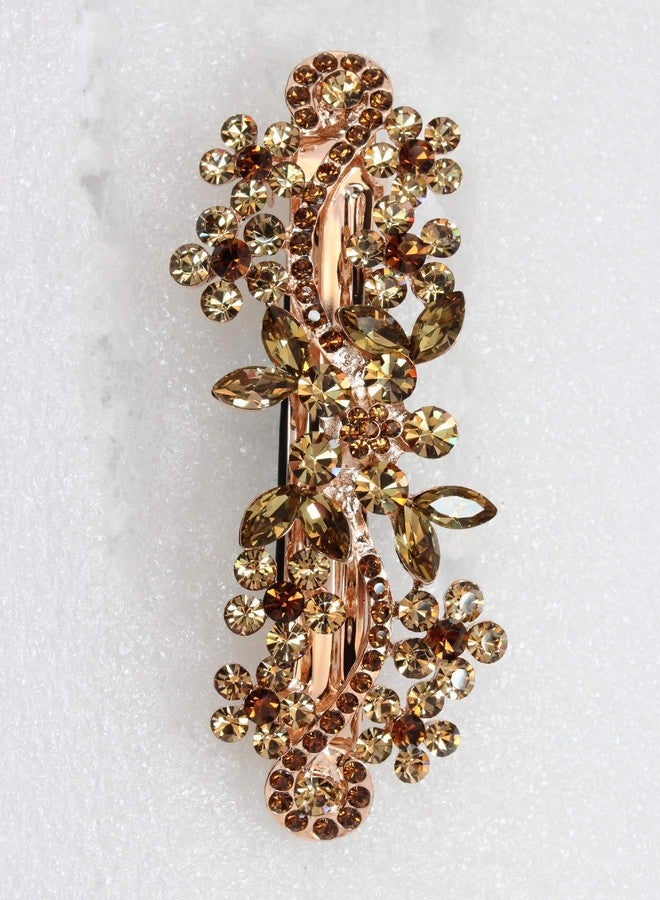 Faship Smoked Topaz Color Brown Crystal Floral Hair Barrette Clip - Image 2