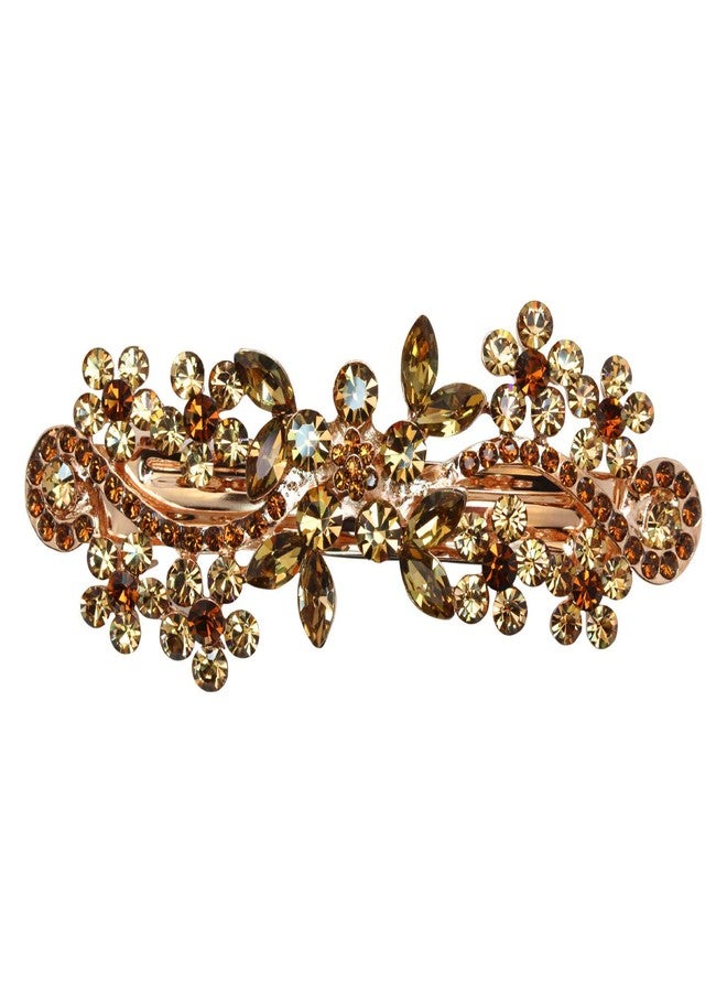 Faship Smoked Topaz Color Brown Crystal Floral Hair Barrette Clip - Image 1