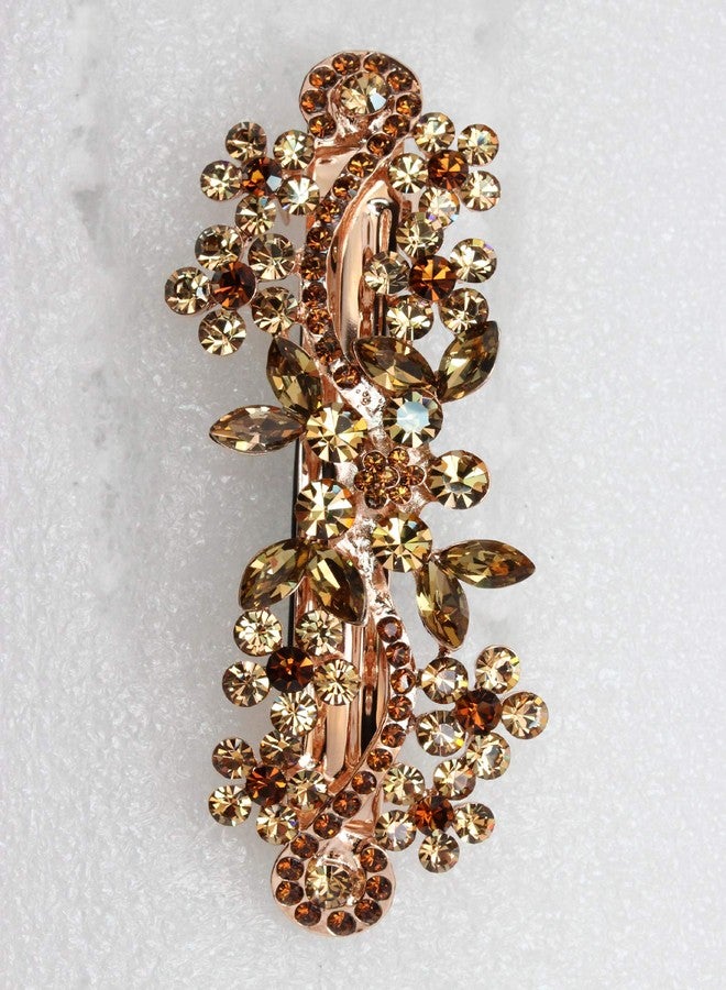 Faship Smoked Topaz Color Brown Crystal Floral Hair Barrette Clip - Image 4