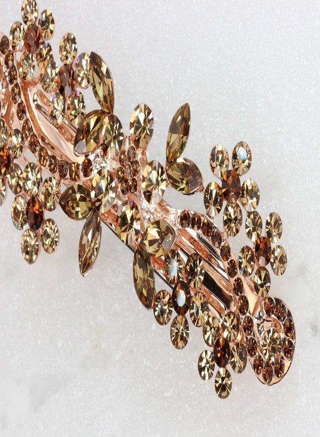 Faship Smoked Topaz Color Brown Crystal Floral Hair Barrette Clip - Image 5
