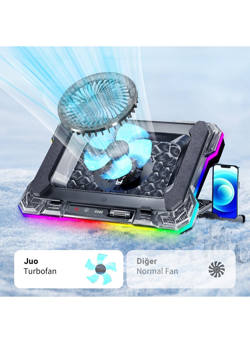 Juo - Yeti 2200RPM RGB LED Display Gaming Laptop Notebook Cooler Stand - Image 1