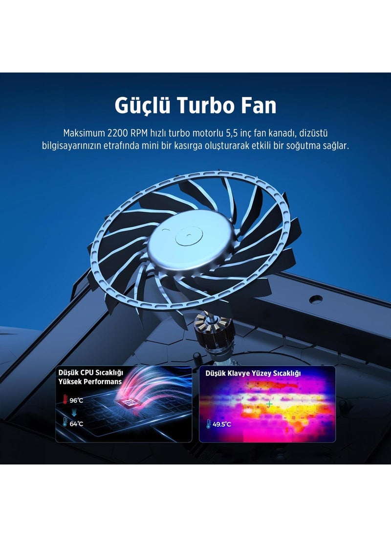 Juo - Yeti 2200RPM RGB LED Display Gaming Laptop Notebook Cooler Stand - Image 1