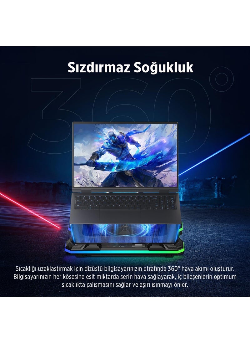 Juo - Yeti 2200RPM RGB LED Display Gaming Laptop Notebook Cooler Stand - Image 1