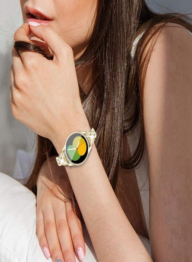 DEALELE Bands and Tempered Glass Case Compatible with Samsung Galaxy Watch FE / 5/4 40mm, 20mm Slim Bling Diamond Metal Strap with Full Protective Case Screen Protector Cover for Women Men (Gold) - Image 4