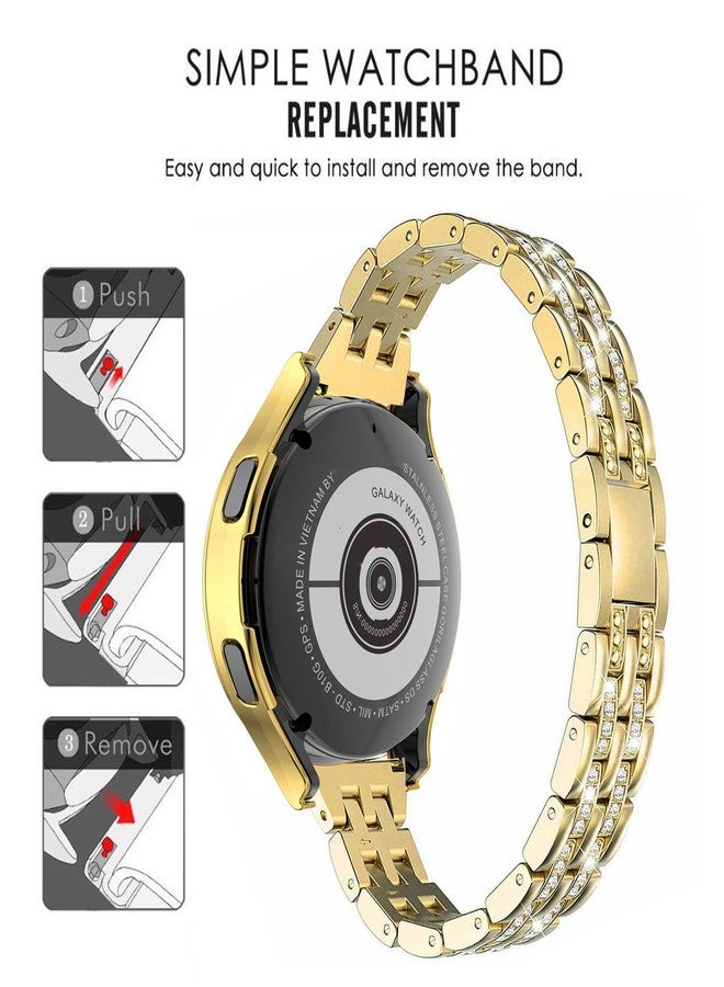 DEALELE Bands and Tempered Glass Case Compatible with Samsung Galaxy Watch FE / 5/4 40mm, 20mm Slim Bling Diamond Metal Strap with Full Protective Case Screen Protector Cover for Women Men (Gold) - Image 3