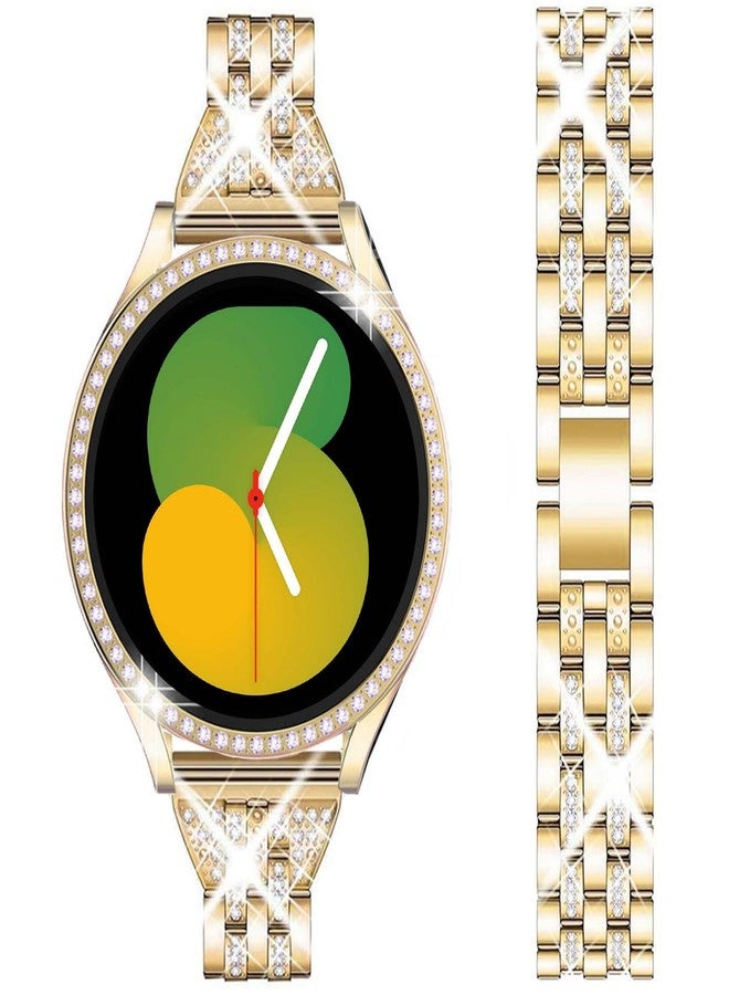 DEALELE Bands and Tempered Glass Case Compatible with Samsung Galaxy Watch FE / 5/4 40mm, 20mm Slim Bling Diamond Metal Strap with Full Protective Case Screen Protector Cover for Women Men (Gold) - Image 1