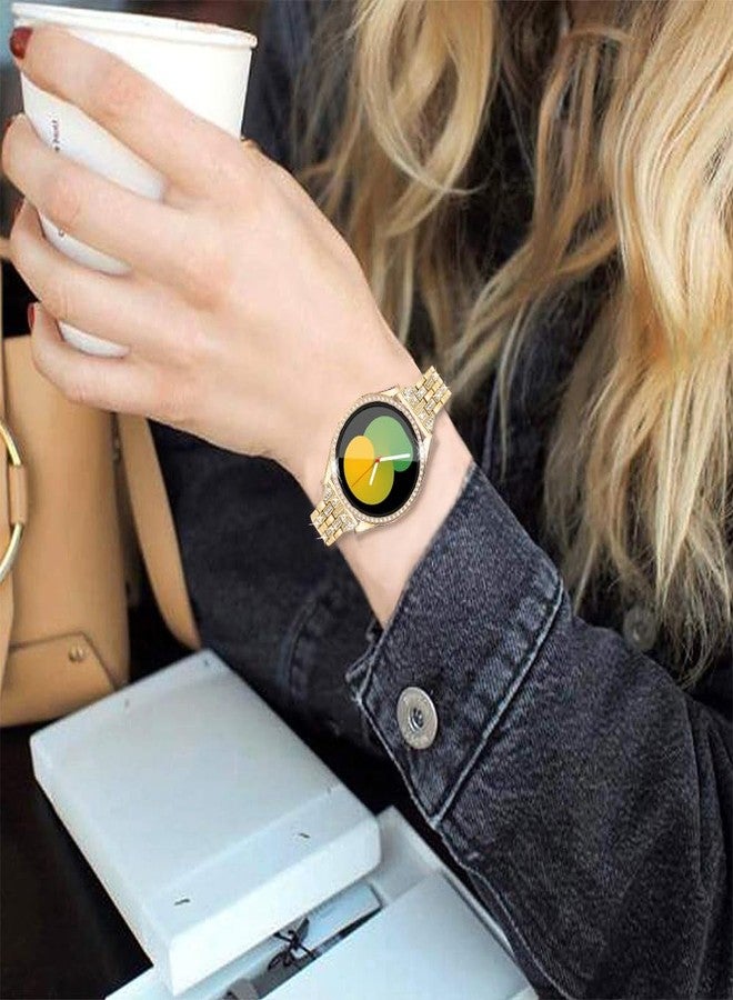 DEALELE Bands and Tempered Glass Case Compatible with Samsung Galaxy Watch FE / 5/4 40mm, 20mm Slim Bling Diamond Metal Strap with Full Protective Case Screen Protector Cover for Women Men (Gold) - Image 5