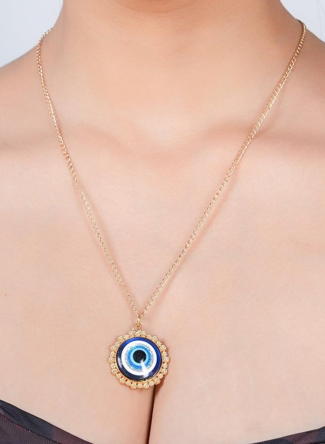 STYOLLO Fancy Golden Evil Eye Protector Metal Chain Necklace Set For Women & Girls | Evil Eye Pendant | Gold Plated Women's Necklaces Fashion Jewellery Sets | Girls' Chains & Necklaces-(Round) - Image 4