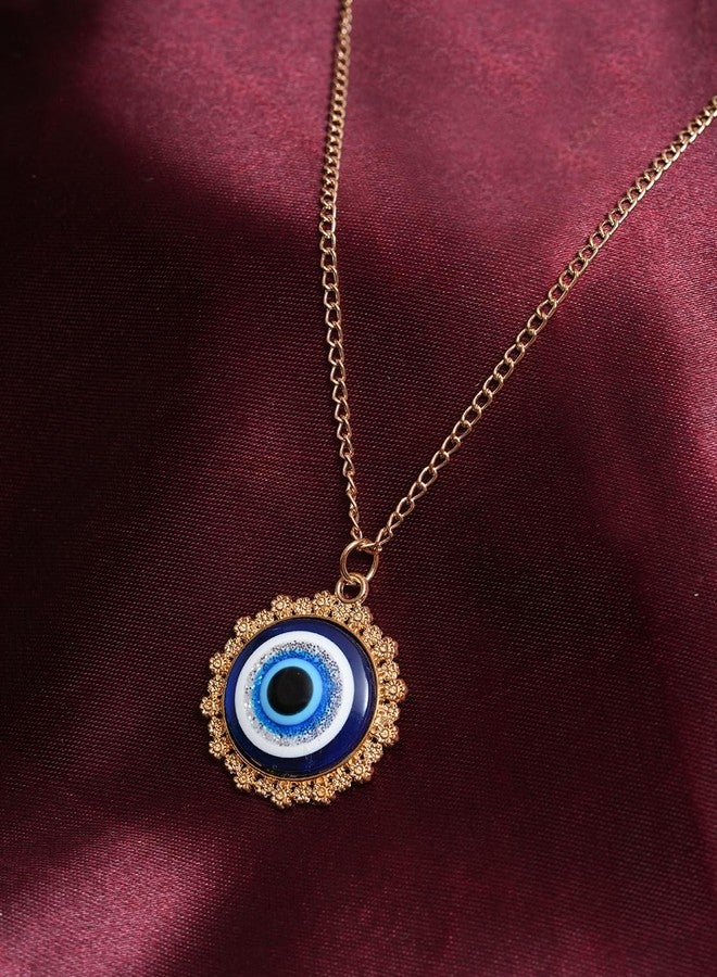 STYOLLO Fancy Golden Evil Eye Protector Metal Chain Necklace Set For Women & Girls | Evil Eye Pendant | Gold Plated Women's Necklaces Fashion Jewellery Sets | Girls' Chains & Necklaces-(Round) - Image 3