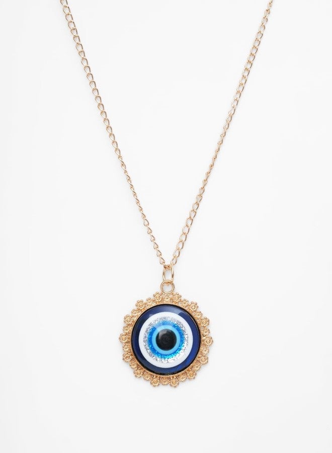 STYOLLO Fancy Golden Evil Eye Protector Metal Chain Necklace Set For Women & Girls | Evil Eye Pendant | Gold Plated Women's Necklaces Fashion Jewellery Sets | Girls' Chains & Necklaces-(Round) - Image 2