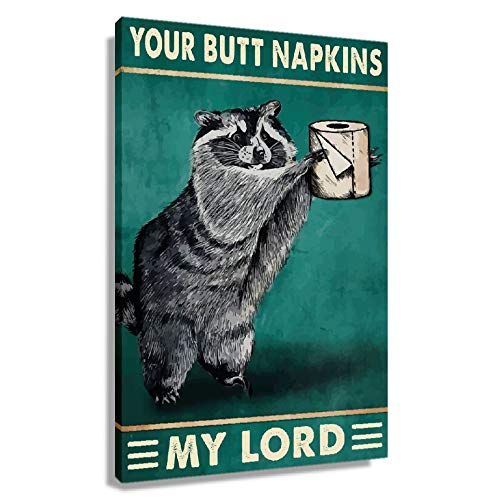 Busmko Funny Bathroom Decor Your Butt Napkin My Lard Raccoon Animal Wall Art Prints Pictures Contemporary Toilet Poster Green Canvas Artwork for Restroom Decoration Unframed 08x12 inch(20x30cm) - Image 1