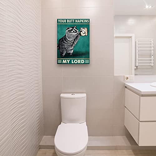 Busmko Funny Bathroom Decor Your Butt Napkin My Lard Raccoon Animal Wall Art Prints Pictures Contemporary Toilet Poster Green Canvas Artwork for Restroom Decoration Unframed 08x12 inch(20x30cm) - Image 2