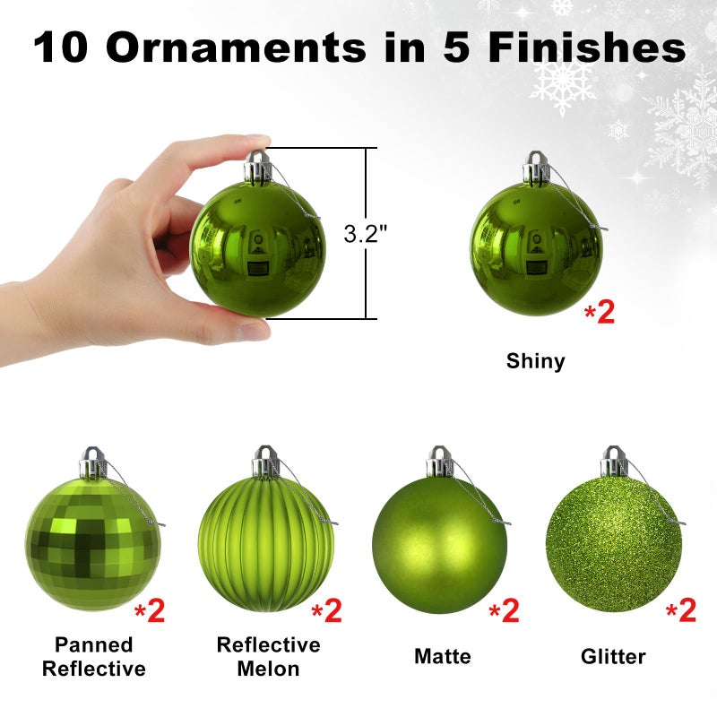 GameXcel Lime Green 3.2"" Large Christmas Balls - Christmas Tree Decoration Ornaments Shatterproof Hanging Balls for Birthday Halloween Holiday Wedding Decorations Set of 10pcs - Image 2