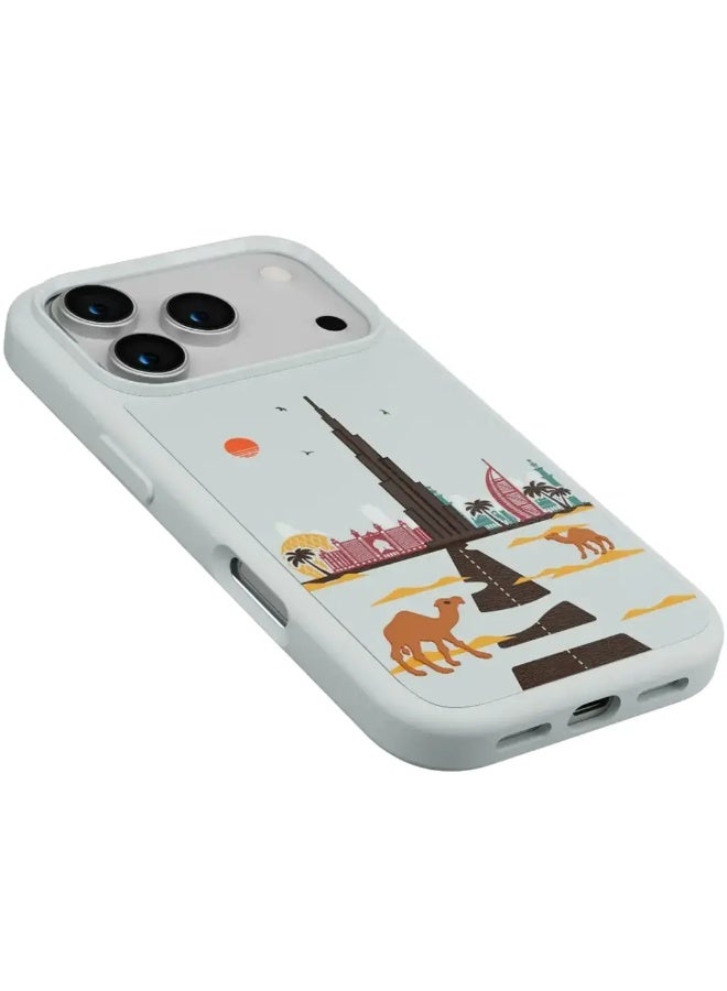 ليفيلو فاللو جراب من الجلد الصناعي (PU) بتصميم دبي مع لمسة تطريز لهاتف آيفون 17 برو – فضي مصقول - Image 3