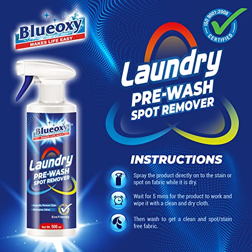 Blueoxy Laundry Prewash Spot Remover | Pre-Wash Stain Remover | Laundry Stain Remover | Tar, Coffee, Wine, Grass | Ink, Blood & Pet Stains | RTU 500 ml Spray - Image 3