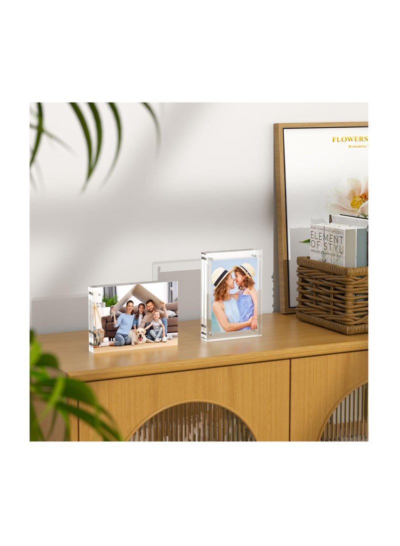 SYOSI, 3-Pack 4x4 Inch Acrylic Photo Frames, Ultraviolet-proof Thicker Magnetic Acrylic Block, Freestanding Double Sided Frameless Transparent Square Picture Frame for Desktop Display  - Image 4