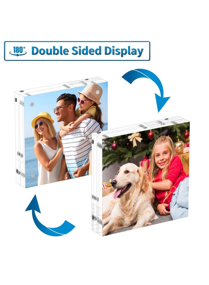 SYOSI, 3-Pack 4x4 Inch Acrylic Photo Frames, Ultraviolet-proof Thicker Magnetic Acrylic Block, Freestanding Double Sided Frameless Transparent Square Picture Frame for Desktop Display  - Image 3