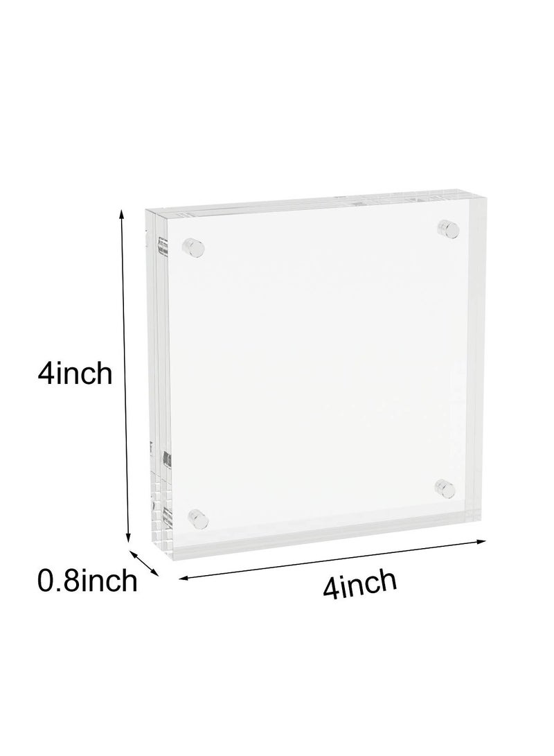 SYOSI, 3-Pack 4x4 Inch Acrylic Photo Frames, Ultraviolet-proof Thicker Magnetic Acrylic Block, Freestanding Double Sided Frameless Transparent Square Picture Frame for Desktop Display  - Image 2