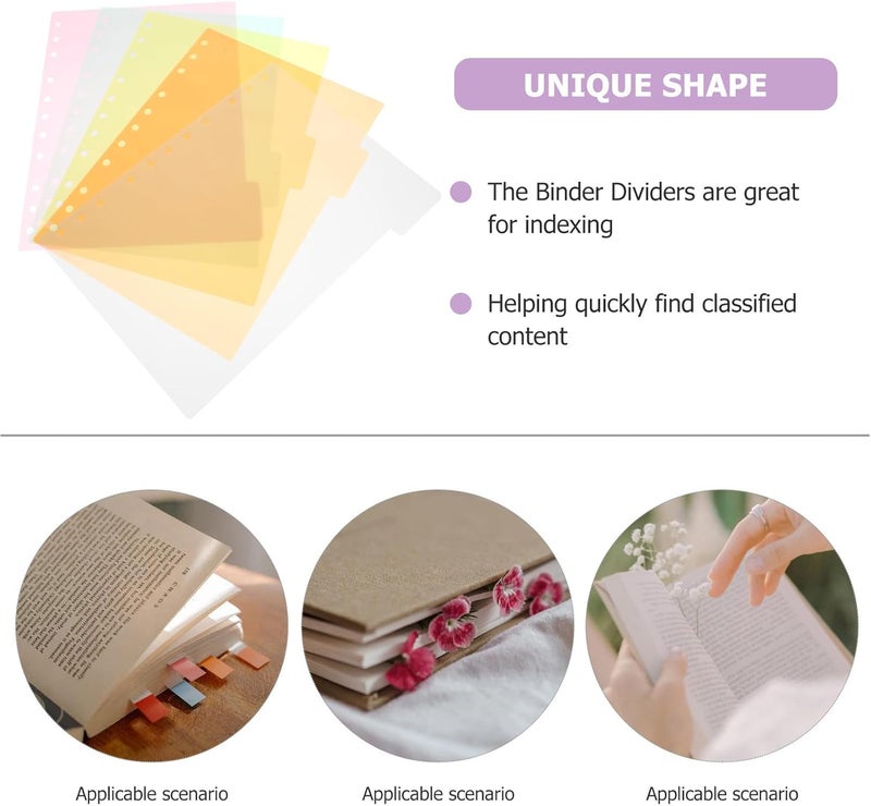 Plastic Binder Dividers with Color Classification Tabs, B5 11-Hole Compatible with 9-Hole Binders, Semi- Index Sheets for Office and School Organization, 5pcs - Image 3