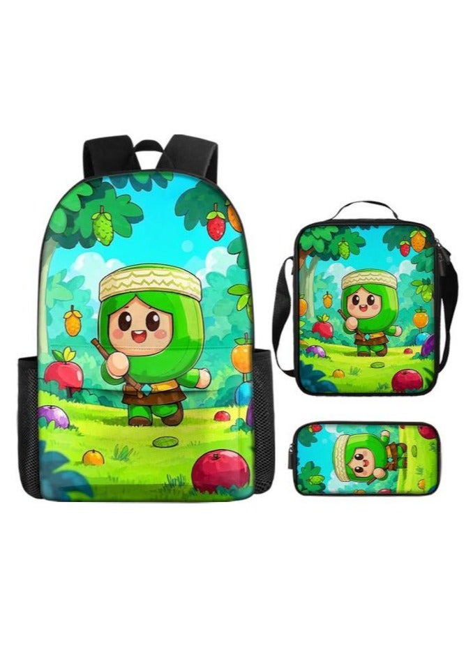 Cartoon three-piece schoolbag with front pocket - 406  - Image 1