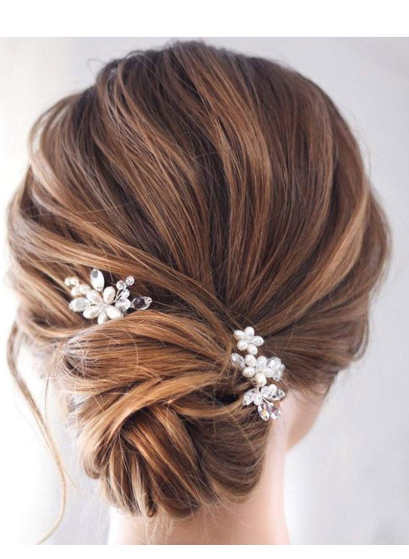 JAKAWIN JAKAWIN Bride Wedding Pearl Hair Pins Flower Hair Piece Rhinestone Bridal Hair Accessories for Women HP065 (Silver)  - Image 1