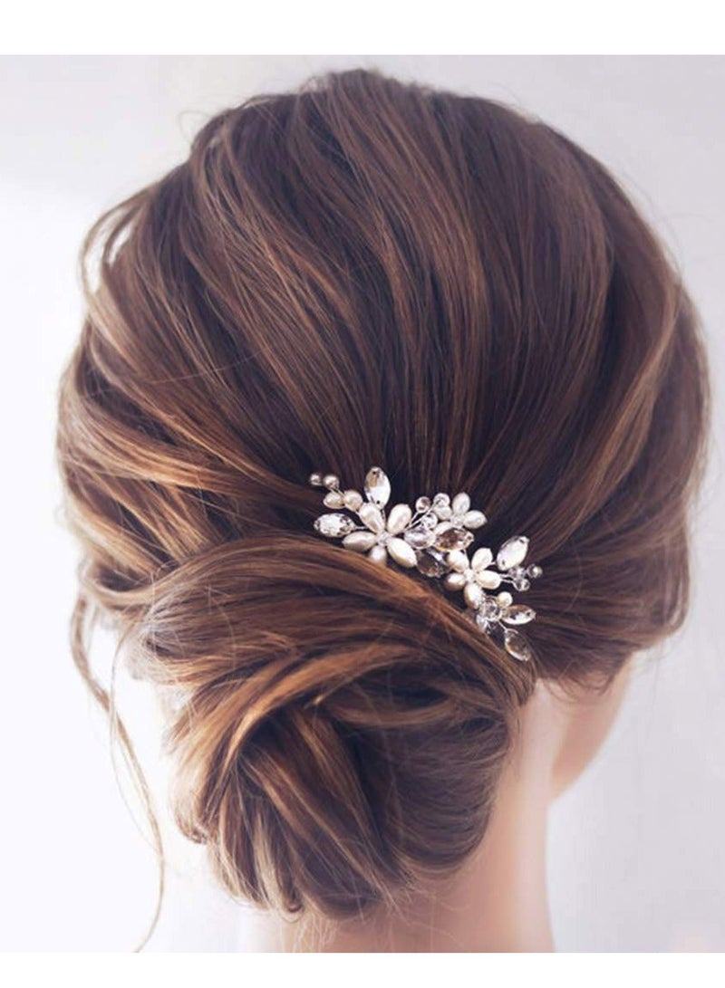 JAKAWIN JAKAWIN Bride Wedding Pearl Hair Pins Flower Hair Piece Rhinestone Bridal Hair Accessories for Women HP065 (Silver)  - Image 2