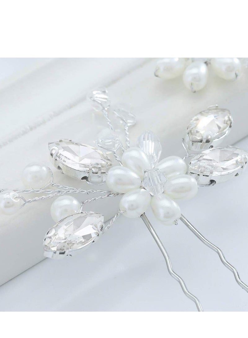 JAKAWIN JAKAWIN Bride Wedding Pearl Hair Pins Flower Hair Piece Rhinestone Bridal Hair Accessories for Women HP065 (Silver)  - Image 3