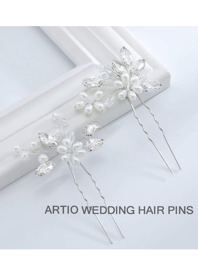 JAKAWIN JAKAWIN Bride Wedding Pearl Hair Pins Flower Hair Piece Rhinestone Bridal Hair Accessories for Women HP065 (Silver)  - Image 4