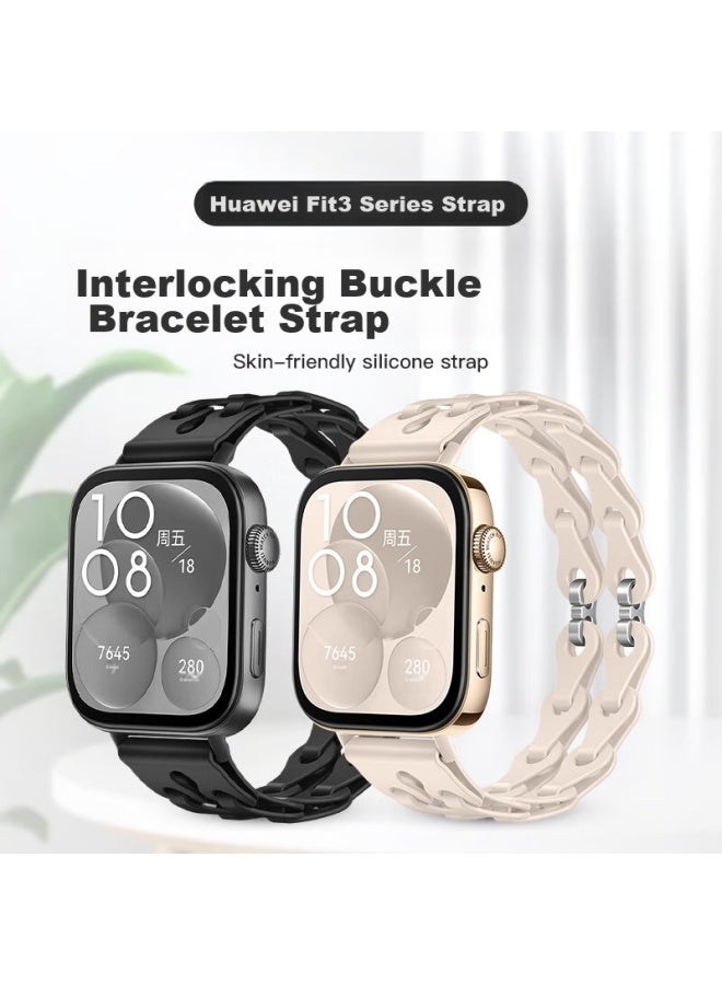 Bing Hong Binghong Compatible With Huawei Fit4 Watch Band For Men And Women, Silicone Huawei Fit4pro Watch Band, Huawei Fit3 Watch Band, Hollow Design - Double Chain Black - Image 5