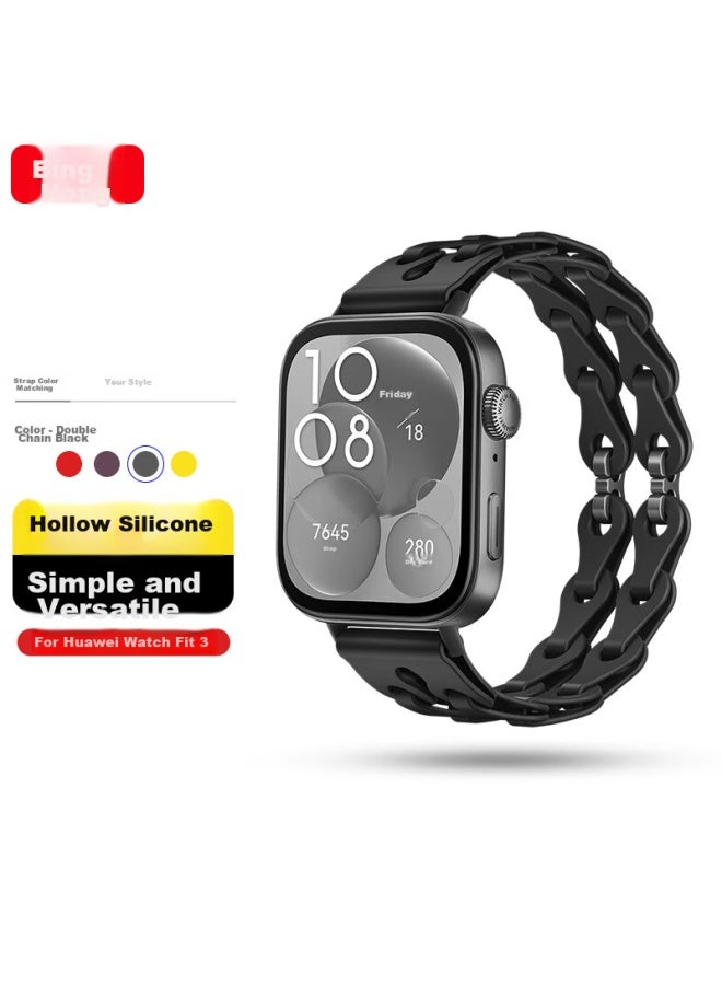 Bing Hong Binghong Compatible With Huawei Fit4 Watch Band For Men And Women, Silicone Huawei Fit4pro Watch Band, Huawei Fit3 Watch Band, Hollow Design - Double Chain Black - Image 1