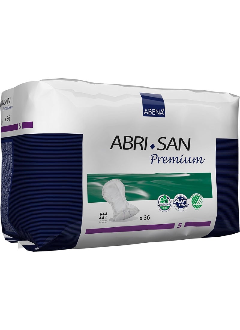 Abena Abena Abri-San Premium Incontinence Pads, Moderate Absorbency, (Sizes 4 To 7) Size 5, 36 Count 