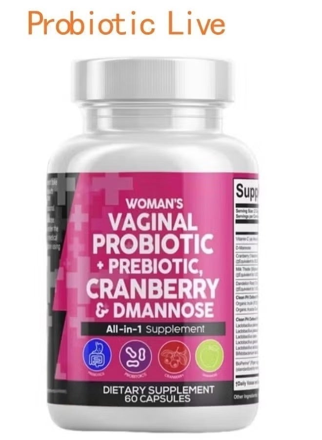 Probiotic Live Probiotics for Women + Prebiotics 20 Billion Cranberry Pills 30,000mg w/D-Mannose 500 mg for Urinary Tract Health pH Balance - Womens Vitamins for l Health 60 Capsules - Image 1