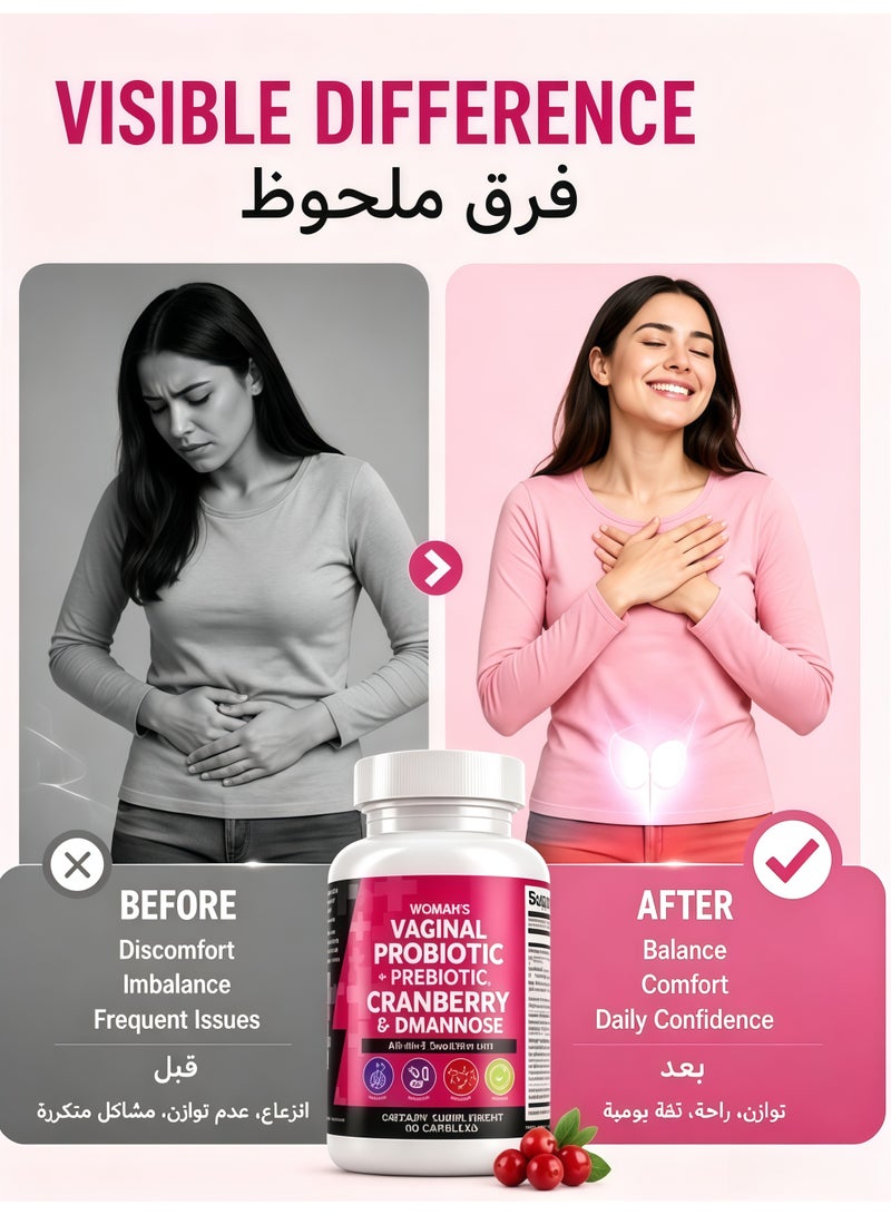 بروبيوتيك لايف Probiotics for Women + Prebiotics 20 Billion Cranberry Pills 30,000mg w/D-Mannose 500 mg for Urinary Tract Health pH Balance - Womens Vitamins for l Health 60 Capsules - Image 2