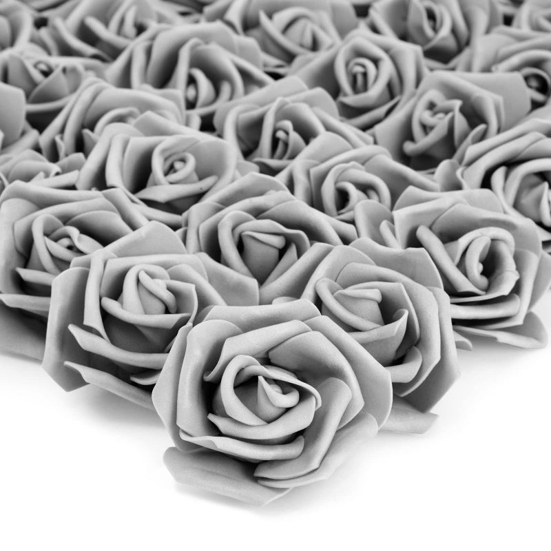 Bright Creations 100 Pack Gray Artificial Flowers Bulk Stemless Fake Foam Roses for Decorations DIY Crafts Bouquets 3 in