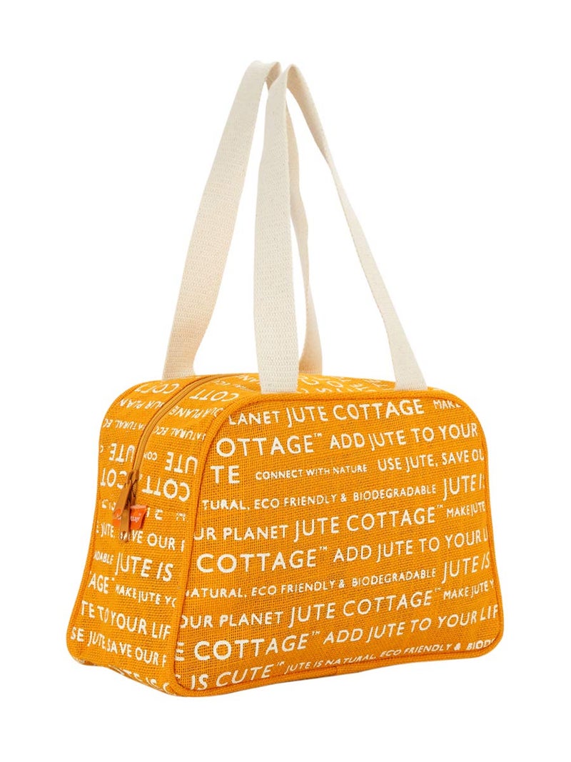 Jute Cottage Jute Bags for Lunch for Women and Men | Grocery Bag | Jute Carry Bag | Jute Tiffin Bags | Jute Bags with zip | Printed Jute Bag Print - Yellow - Image 1