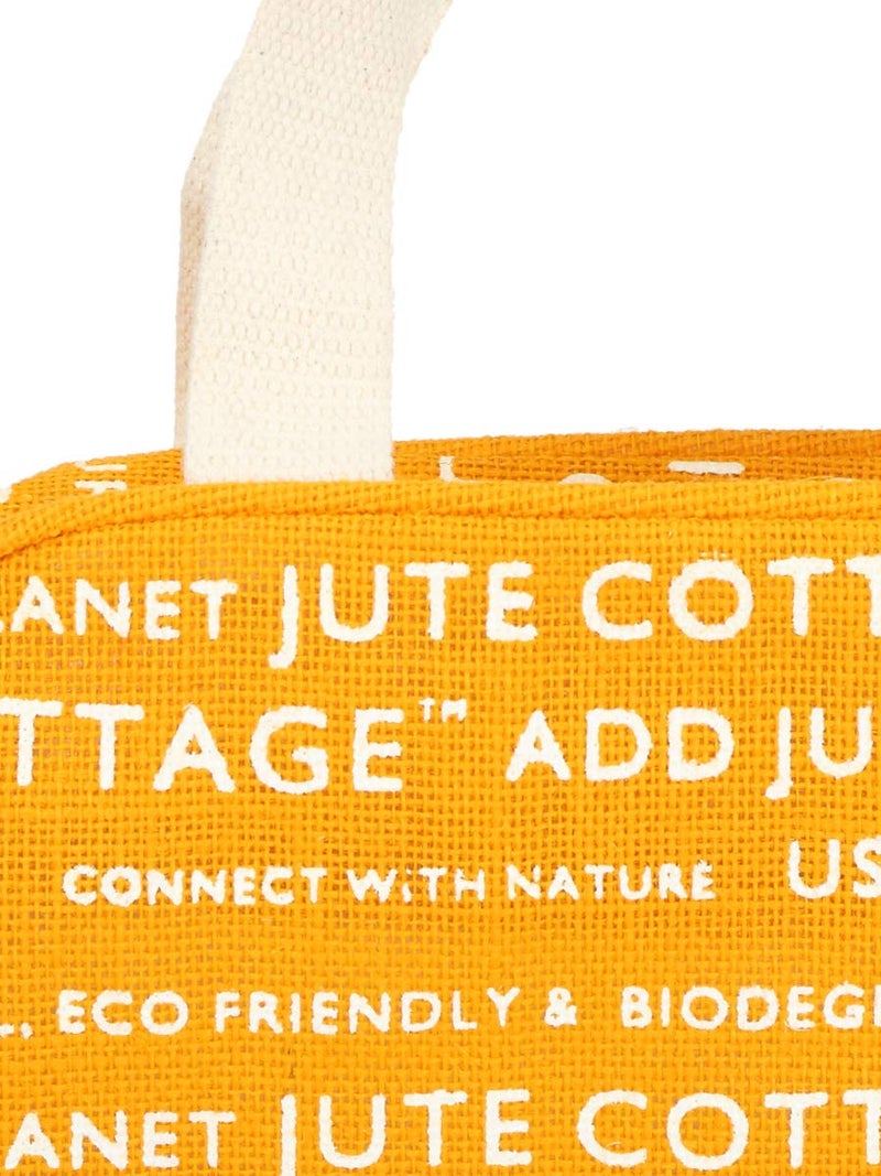 Jute Cottage Jute Bags for Lunch for Women and Men | Grocery Bag | Jute Carry Bag | Jute Tiffin Bags | Jute Bags with zip | Printed Jute Bag Print - Yellow - Image 5