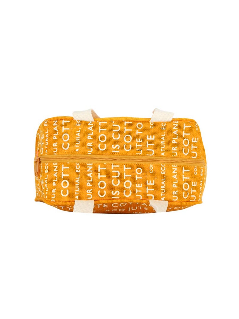 Jute Cottage Jute Bags for Lunch for Women and Men | Grocery Bag | Jute Carry Bag | Jute Tiffin Bags | Jute Bags with zip | Printed Jute Bag Print - Yellow - Image 4