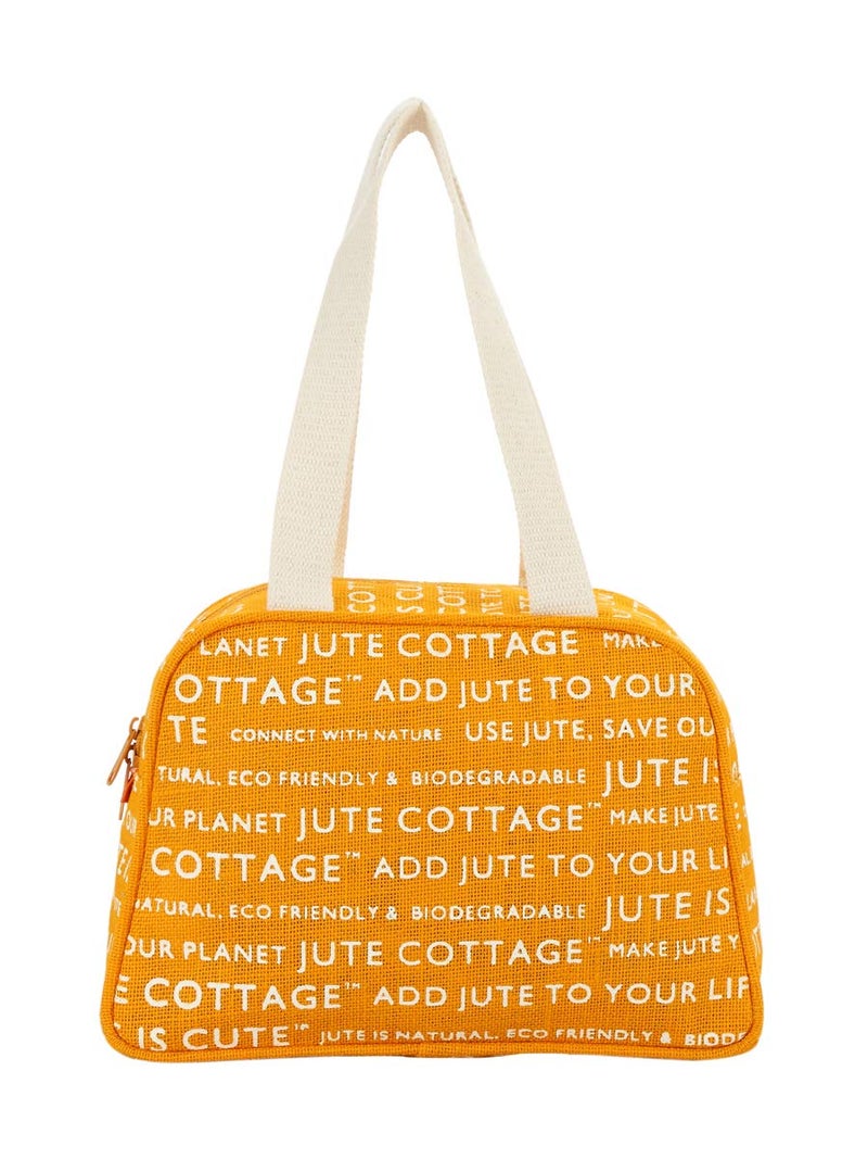 Jute Cottage Jute Bags for Lunch for Women and Men | Grocery Bag | Jute Carry Bag | Jute Tiffin Bags | Jute Bags with zip | Printed Jute Bag Print - Yellow - Image 2