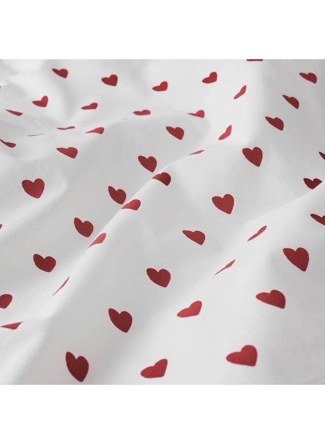 erorex Duvet cover 1 pillowcase for cot, heart pattern/white red, 110x125/35x55 cm - Image 2