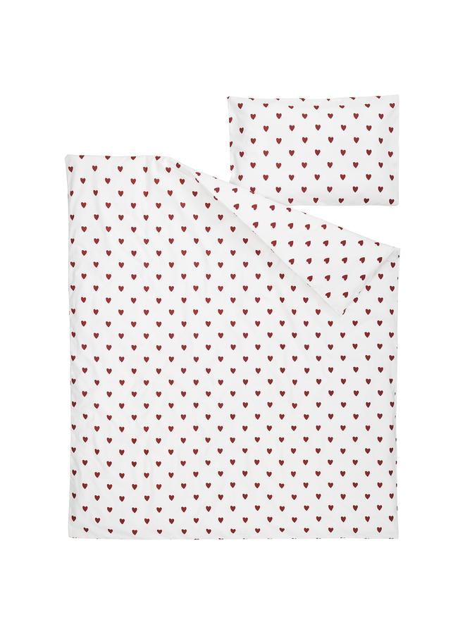 erorex Duvet cover 1 pillowcase for cot, heart pattern/white red, 110x125/35x55 cm - Image 5