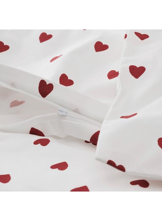 erorex Duvet cover 1 pillowcase for cot, heart pattern/white red, 110x125/35x55 cm - Image 4