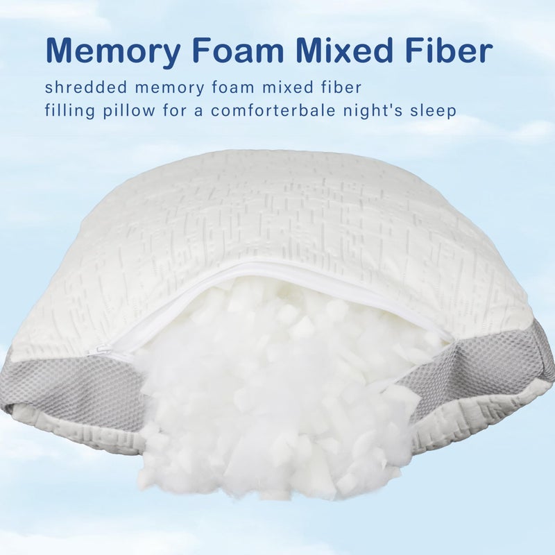 ACCURATEX Pillows Queen Size Set of 2, Rayon Derived from Bamboo Removable Cover, Shredded Memory Foam Pillow with Down Alternative Fill (Adjustable), Supportive Pillows for Side Back Sleepers - Image 3