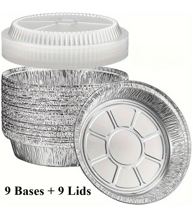 9 Pack 7 Inch Round Aluminum Foil Pans With Lids Silvery Baking Warming Serving Set - Image 1